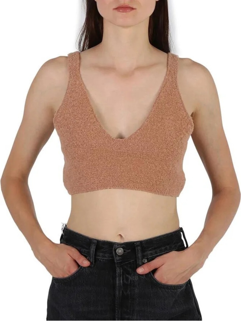 NWT Nanushka Textured V-Neck Crop Tank in Peach Brown